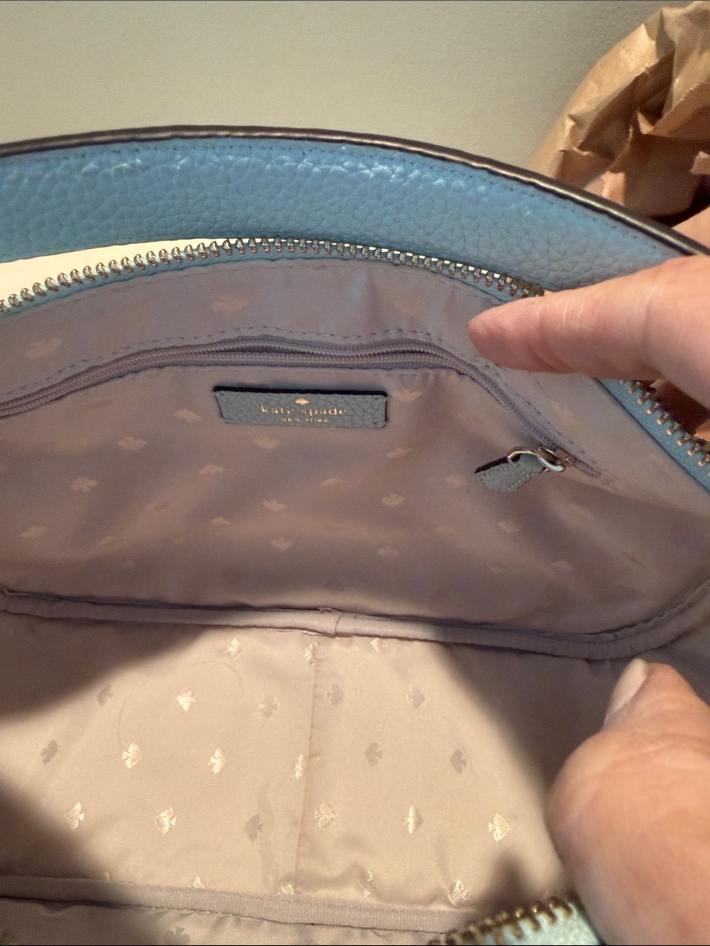 kate spade Light Blue Pebbled Leather Shoulder Bag with Gold Hardware - Picture 4 of 4